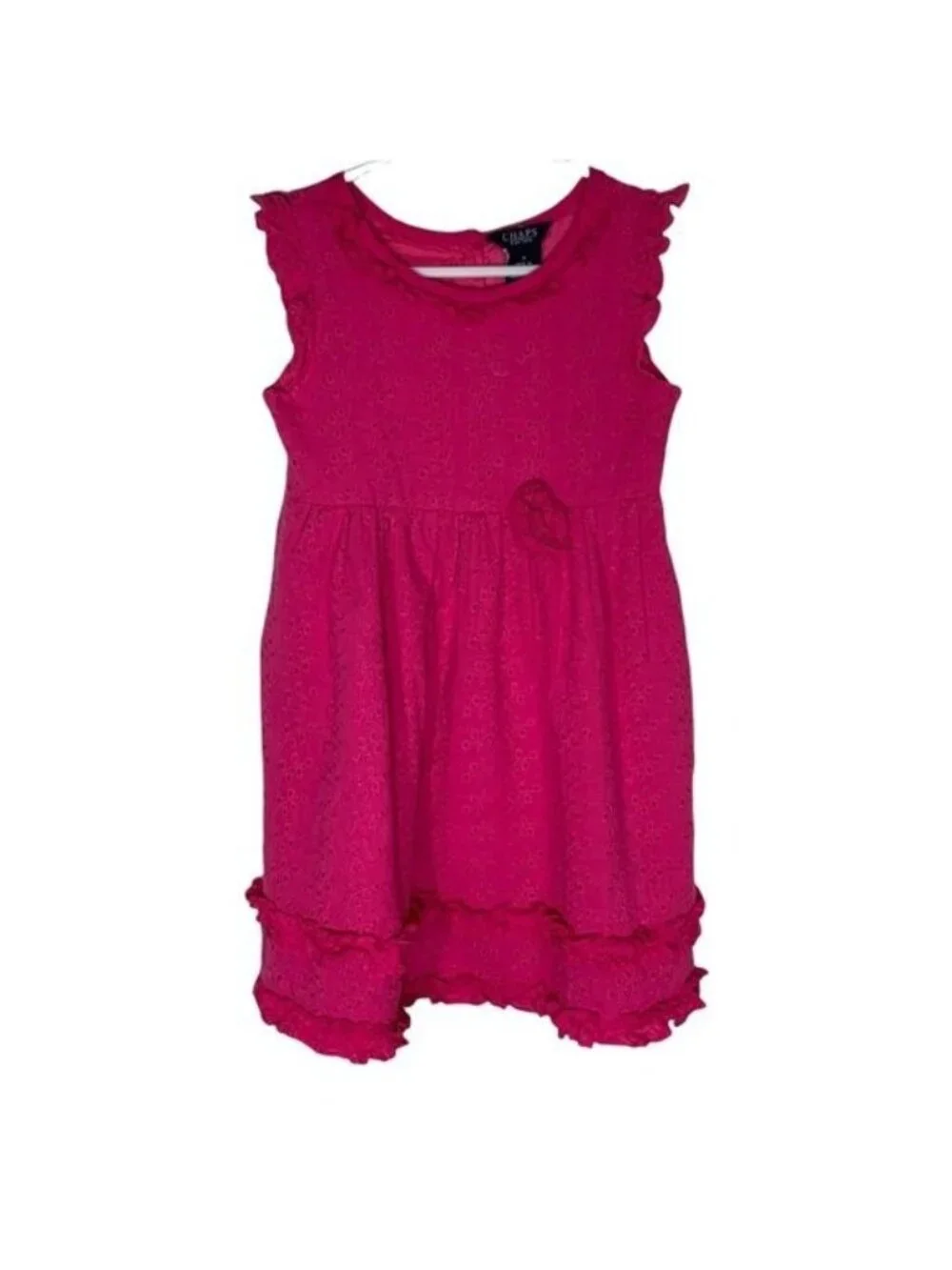 Chaps Girls Size 5 Eyelet Lace Sundress Pink Cotton Ruffle Sleeveless